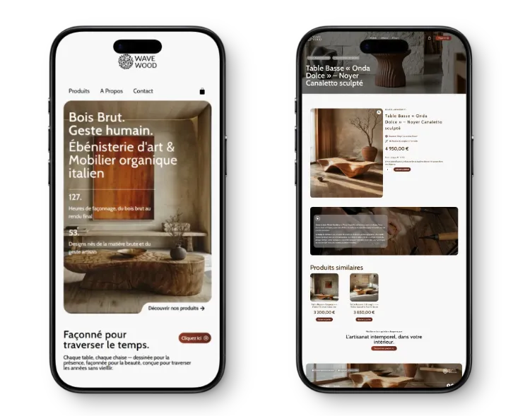 mockup mobile de création de boutique woocomerce